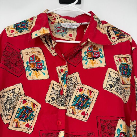 Diane Von Furstenberg Vintage Silk Blouse Button Up Playing Cards Vegas Size M/L - Picture 2 of 10